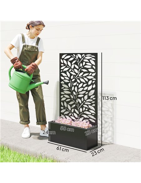 Outsunny Outdoor Metal Planter, with Back Trellis - Black - pic 186451 | FastDaddyshop