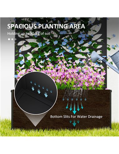 Outsunny Outdoor Metal Planter, with Back Trellis - Black
