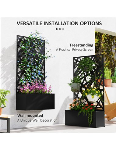 Outsunny Outdoor Metal Planter, with Back Trellis - Black