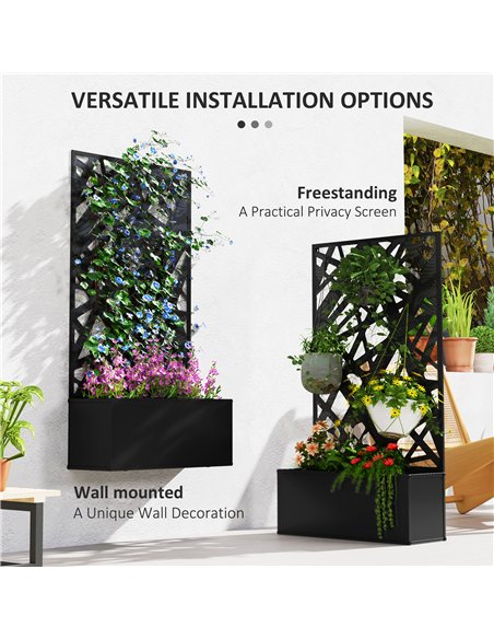 Outsunny Outdoor Metal Planter, with Back Trellis - Black - pic 186453 | FastDaddyshop