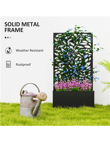 Outsunny Outdoor Metal Planter, with Back Trellis - Black