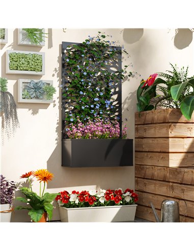 Outsunny Outdoor Metal Planter, with Back Trellis - Black