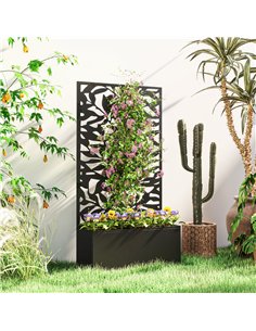 Outsunny Metal Garden Bed with Trellis, Wall Mounted or Freestanding Raised Planter with Privacy Panel, Black 2