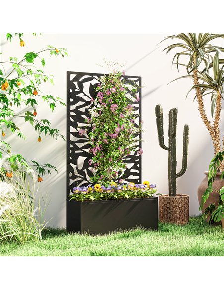 Outsunny Metal Garden Bed with Trellis, Wall Mounted or Freestanding Raised Planter with Privacy Panel, Black - pic 186459 | FastDaddyshop