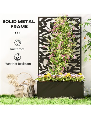 Outsunny Metal Garden Bed with Trellis, Wall Mounted or Freestanding Raised Planter with Privacy Panel, Black