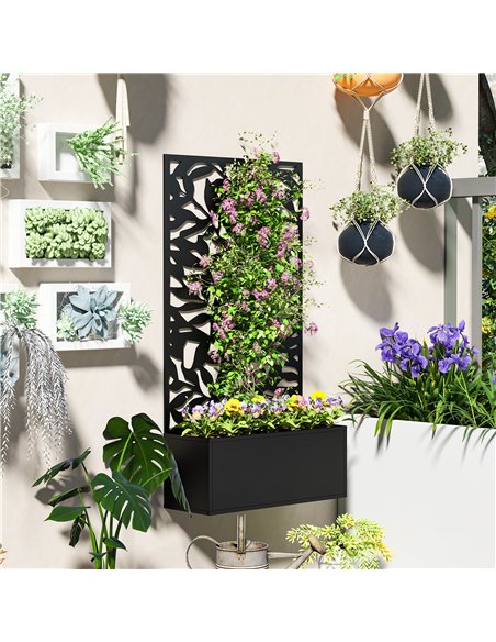 Outsunny Metal Garden Bed with Trellis, Wall Mounted or Freestanding Raised Planter with Privacy Panel, Black - pic 186464 | FastDaddyshop