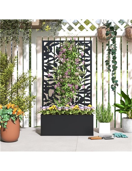 Outsunny Metal Garden Bed with Trellis, Wall Mounted or Freestanding Raised Planter with Privacy Panel, Black - pic 186465 | FastDaddyshop