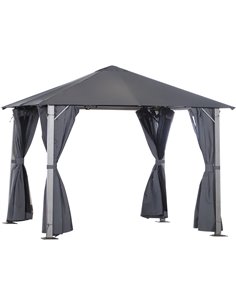 Outsunny Metal Frame Curtain Draped Outdoor Garden Gazebo Grey