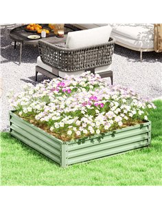 Outsunny Square Raised Garden Bed Box with Weatherized Steel Frame for Vegetables, Flowers, & Herbs, 120 x 120 x 30cm, Light Gre 2