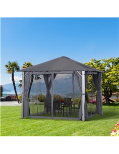 Outsunny Metal Frame Curtain Draped Outdoor Garden Gazebo Grey 2