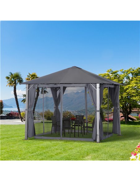 Outsunny Metal Frame Curtain Draped Outdoor Garden Gazebo Grey - pic 18648 | FastDaddyshop