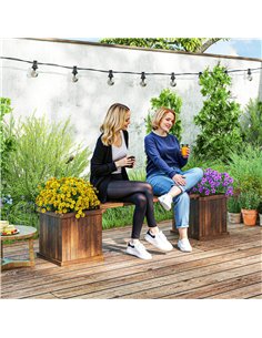 Outsunny Wooden Garden Planter & Bench Combination Garden Raised Bed Patio Park Carbonised Finish 176 x 38 x 40 cm 2