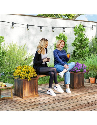 Outsunny Wooden Garden Planter & Bench Combination Garden Raised Bed Patio Park Carbonised Finish 176 x 38 x 40 cm