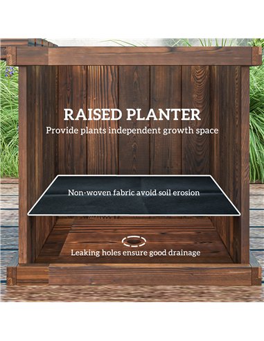 Outsunny Wooden Garden Planter & Bench Combination Garden Raised Bed Patio Park Carbonised Finish 176 x 38 x 40 cm