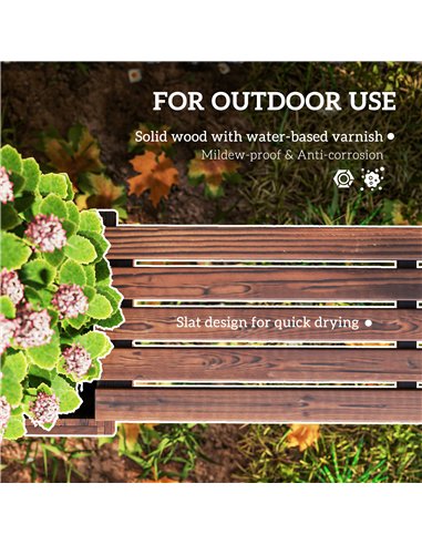 Outsunny Wooden Garden Planter & Bench Combination Garden Raised Bed Patio Park Carbonised Finish 176 x 38 x 40 cm