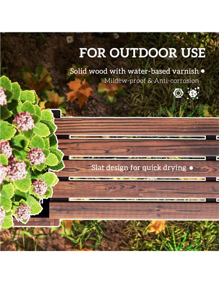 Outsunny Wooden Garden Planter & Bench Combination Garden Raised Bed Patio Park Carbonised Finish 176 x 38 x 40 cm - pic 186499 | FastDaddyshop