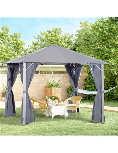 Outsunny Metal Frame Curtain Draped Outdoor Garden Gazebo Grey
