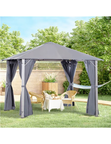 Outsunny Metal Frame Curtain Draped Outdoor Garden Gazebo Grey - pic 18650 | FastDaddyshop