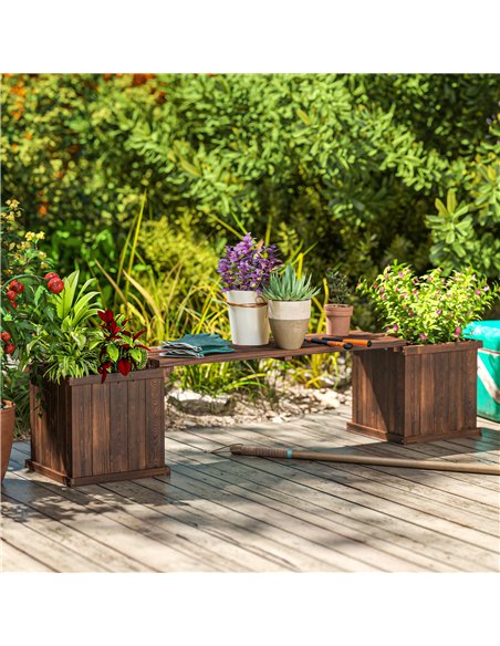 Outsunny Wooden Garden Planter & Bench Combination Garden Raised Bed Patio Park Carbonised Finish 176 x 38 x 40 cm - pic 186500 | FastDaddyshop
