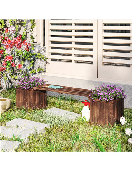 Outsunny Wooden Garden Planter & Bench Combination Garden Raised Bed Patio Park Carbonised Finish 176 x 38 x 40 cm - pic 186501 | FastDaddyshop