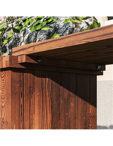 Outsunny Wooden Garden Planter & Bench Combination Garden Raised Bed Patio Park Carbonised Finish 176 x 38 x 40 cm