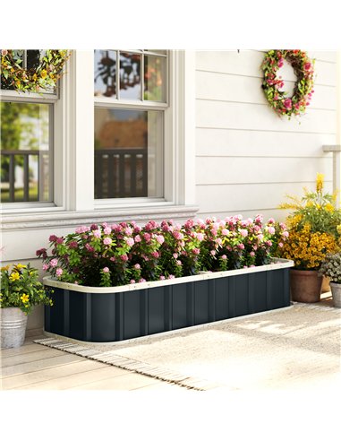 Outsunny Galvanised Raised Garden Bed, 5 x 2 x 1 ft Metal Planter with Gloves and Folded Edging, Dark Grey