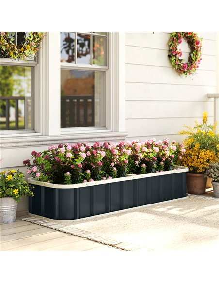Outsunny Galvanised Raised Garden Bed, 5 x 2 x 1 ft Metal Planter with Gloves and Folded Edging, Dark Grey - pic 186504 | FastDaddyshop
