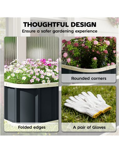 Outsunny Galvanised Raised Garden Bed, 5 x 2 x 1 ft Metal Planter with Gloves and Folded Edging, Dark Grey