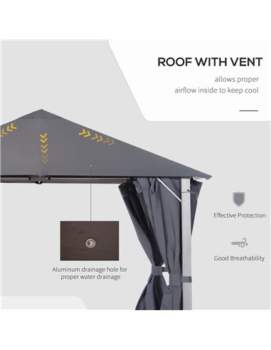 Outsunny Metal Frame Curtain Draped Outdoor Garden Gazebo Grey