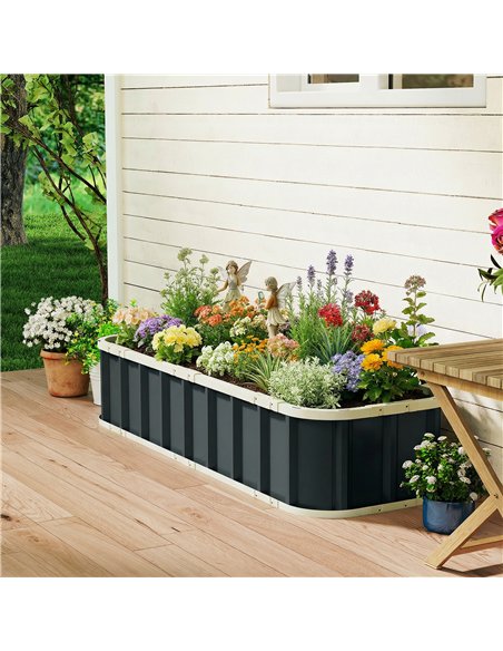 Outsunny Galvanised Raised Garden Bed, 5 x 2 x 1 ft Metal Planter with Gloves and Folded Edging, Dark Grey - pic 186511 | FastDaddyshop