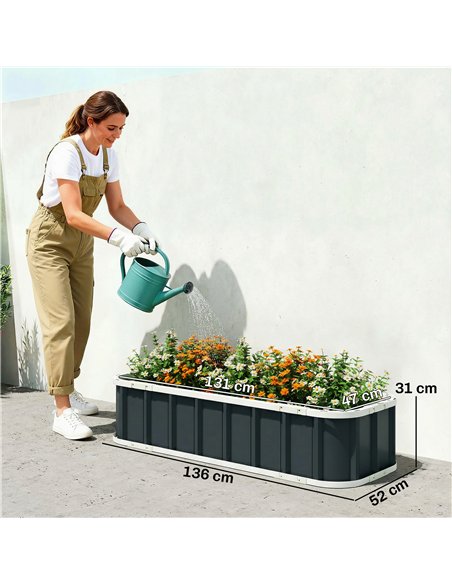 Outsunny Galvanised Raised Garden Bed, 4.5 x 2 x 1 ft Metal Planter with Gloves and Folded Edging, Dark Grey - pic 186514 | FastDaddyshop