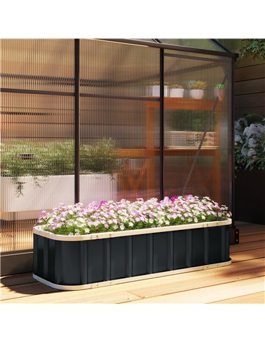 Outsunny Galvanised Raised Garden Bed, 4.5 x 2 x 1 ft Metal Planter with Gloves and Folded Edging, Dark Grey