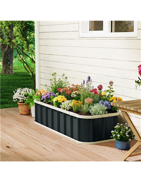 Outsunny Galvanised Raised Garden Bed, 4.5 x 2 x 1 ft Metal Planter with Gloves and Folded Edging, Dark Grey - pic 186520 | FastDaddyshop