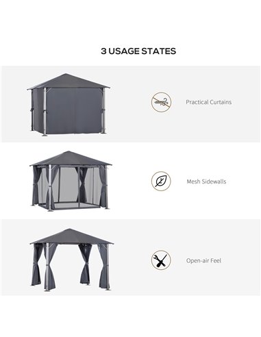 Outsunny Metal Frame Curtain Draped Outdoor Garden Gazebo Grey