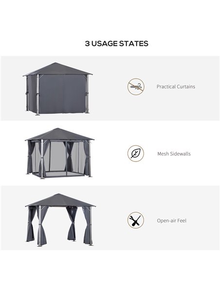 Outsunny Metal Frame Curtain Draped Outdoor Garden Gazebo Grey - pic 18653 | FastDaddyshop