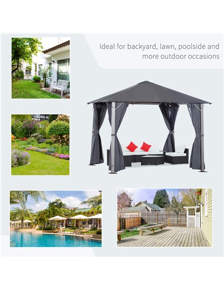 Outsunny Metal Frame Curtain Draped Outdoor Garden Gazebo Grey - pic 18654 | FastDaddyshop