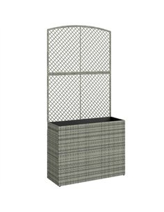 Outsunny Rattan Planter with Trellis, Raised Beds for Garden with Liner for Climbing Plants Vegetables Flowers, Dark Grey