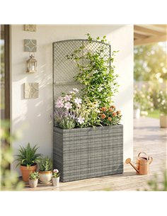 Outsunny Rattan Planter with Trellis, Raised Beds for Garden with Liner for Climbing Plants Vegetables Flowers, Dark Grey 2