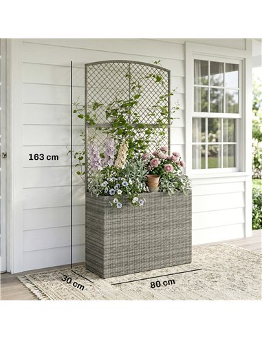 Outsunny Rattan Planter with Trellis, Raised Beds for Garden with Liner for Climbing Plants Vegetables Flowers, Dark Grey