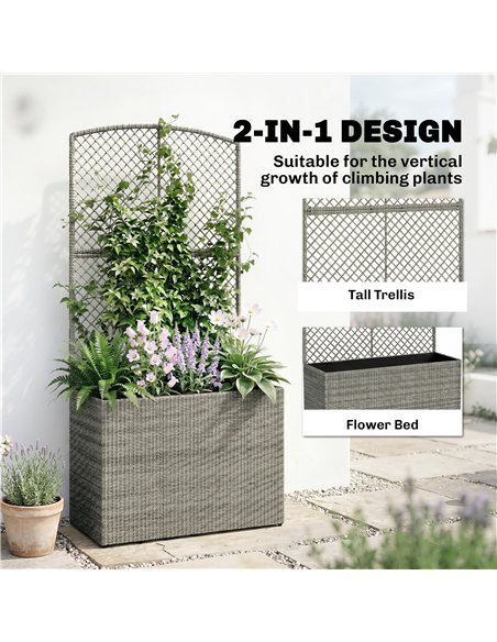 Outsunny Rattan Planter with Trellis, Raised Beds for Garden with Liner for Climbing Plants Vegetables Flowers, Dark Grey - pic 186560 | FastDaddyshop