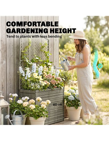 Outsunny Rattan Planter with Trellis, Raised Beds for Garden with Liner for Climbing Plants Vegetables Flowers, Dark Grey