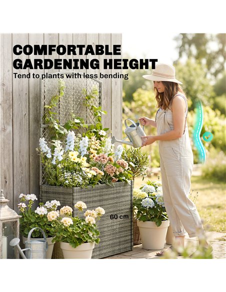 Outsunny Rattan Planter with Trellis, Raised Beds for Garden with Liner for Climbing Plants Vegetables Flowers, Dark Grey - pic 186561 | FastDaddyshop