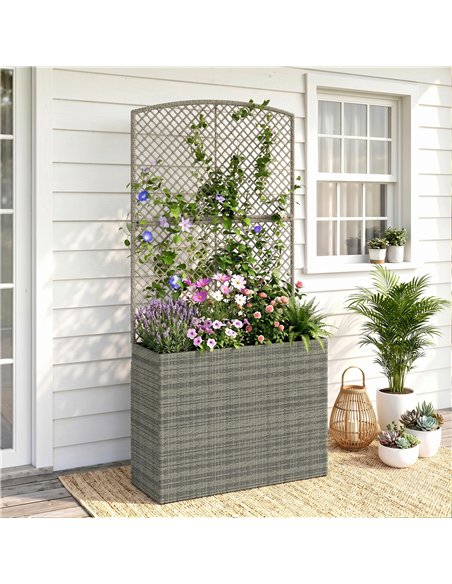 Outsunny Rattan Planter with Trellis, Raised Beds for Garden with Liner for Climbing Plants Vegetables Flowers, Dark Grey - pic 186564 | FastDaddyshop