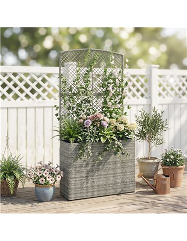 Outsunny Rattan Planter with Trellis, Raised Beds for Garden with Liner for Climbing Plants Vegetables Flowers, Dark Grey