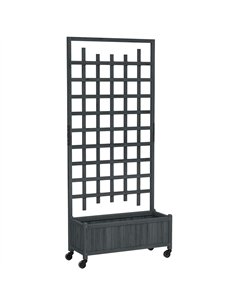 Outsunny Wooden Trellis Planter, Raised Garden Bed with Wheels, to Climb and Grow Vegetables, Herbs and Flowers, Grey