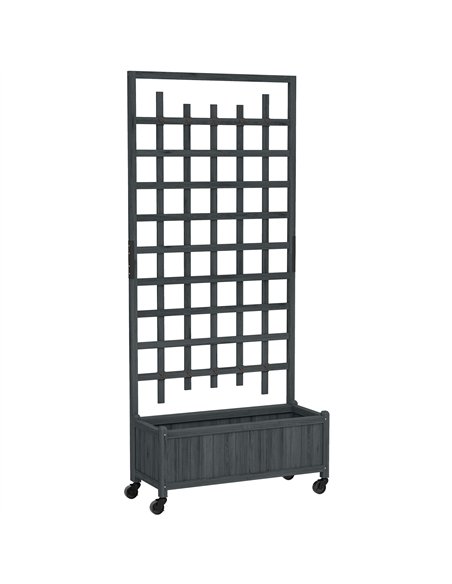 Outsunny Wooden Trellis Planter, Raised Garden Bed with Wheels, to Climb and Grow Vegetables, Herbs and Flowers, Grey - pic 186566 | FastDaddyshop