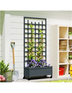 Outsunny Wooden Trellis Planter, Raised Garden Bed with Wheels, to Climb and Grow Vegetables, Herbs and Flowers, Grey 2