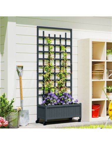 Outsunny Wooden Trellis Planter, Raised Garden Bed with Wheels, to Climb and Grow Vegetables, Herbs and Flowers, Grey