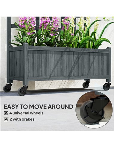 Outsunny Wooden Trellis Planter, Raised Garden Bed with Wheels, to Climb and Grow Vegetables, Herbs and Flowers, Grey