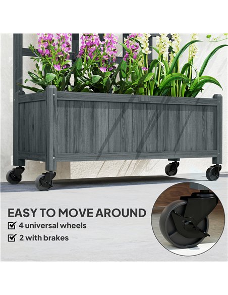 Outsunny Wooden Trellis Planter, Raised Garden Bed with Wheels, to Climb and Grow Vegetables, Herbs and Flowers, Grey - pic 186571 | FastDaddyshop